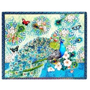 Punch Studio Die Cut Gold Foil Blue Royal Peacock Placemat to be Framed as Decor